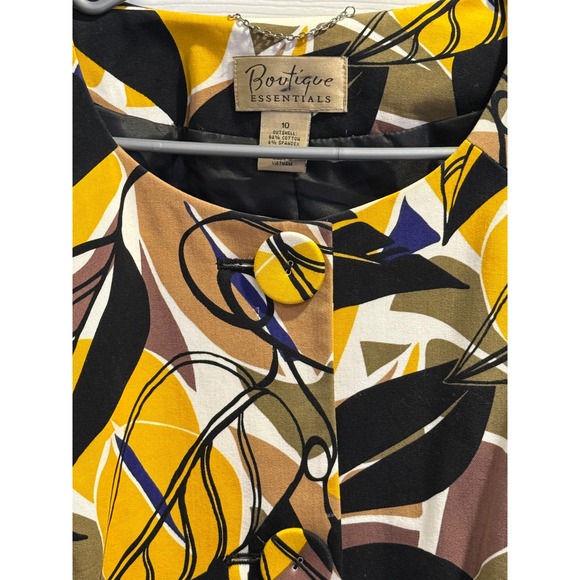 Boutique Essentials Yellow Black Abstract Leaf Print Button Up Jacket Size 10 - Picture 5 of 8